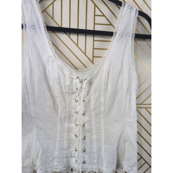 H&M Divided White Eyelet Zip Up Back Corset Top Sleeveless Lace Up Size 14 - Picture 3 of 6